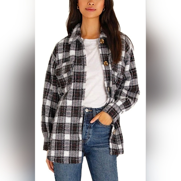 Z Supply Jackets & Blazers - Z Supply Plaid Women's Shirt Jacket - Black/White/Red, Size Small